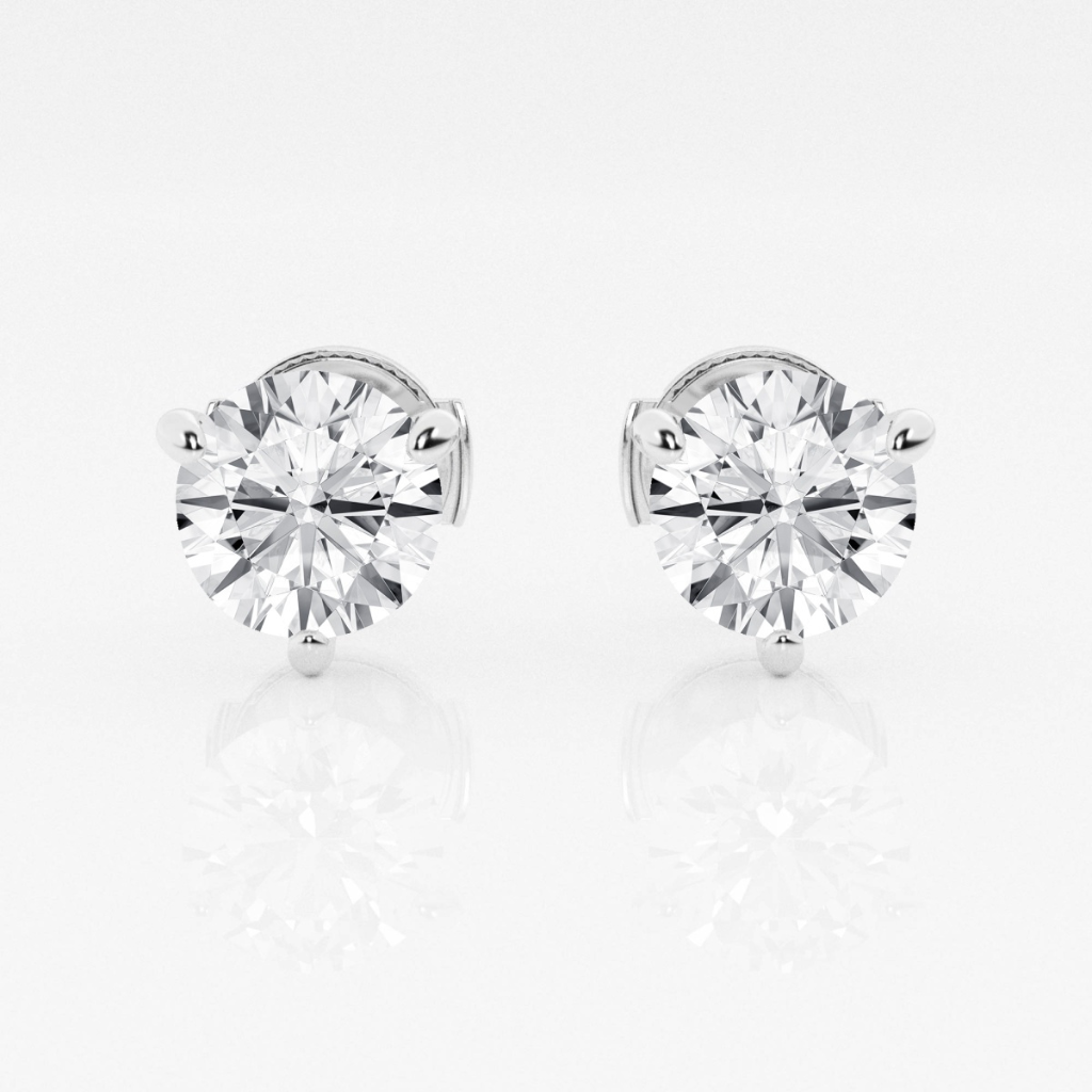 Round Lab Grown Diamond Three Prong Martini Stud Earrings