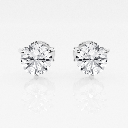 Round Lab Grown Diamond Three Prong Martini Stud Earrings