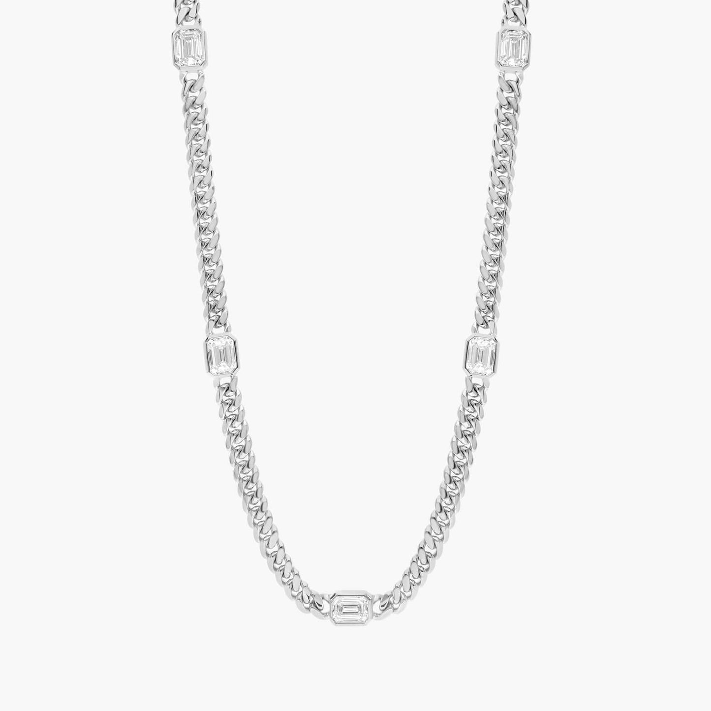 Lab Grown Emerald Cut Five-Stone Diamond Bezel Cuban Necklace