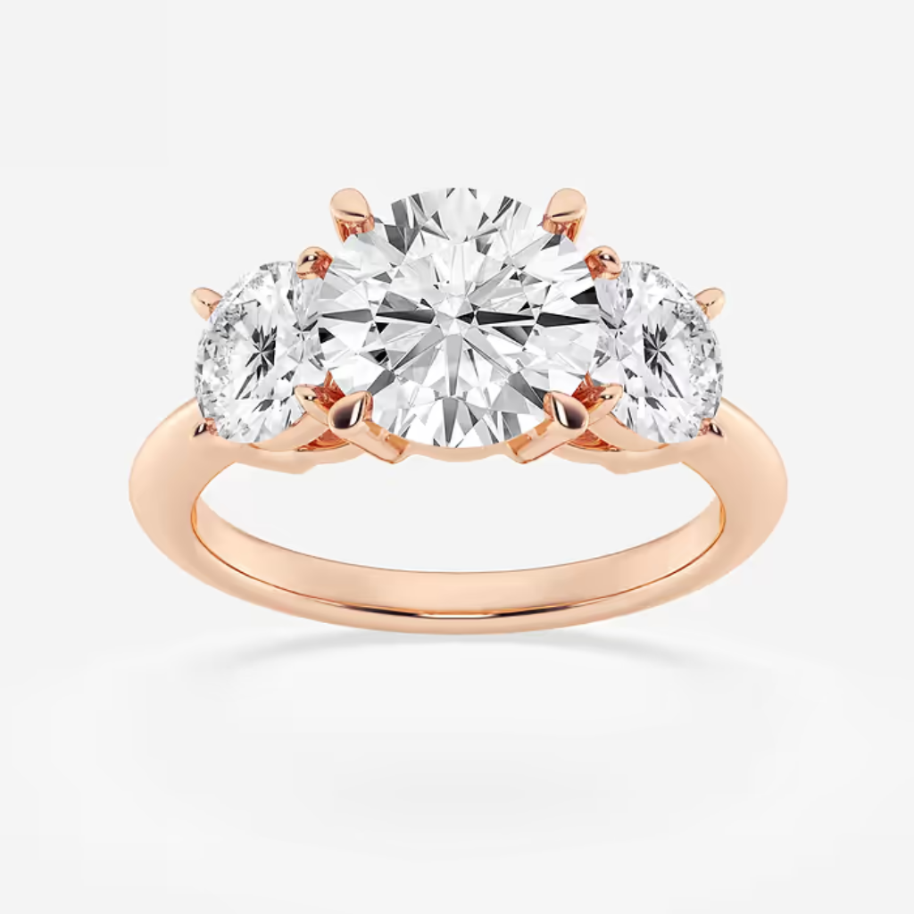 Round Lab Grown Diamond Three-Stone Ring in Rose Gold