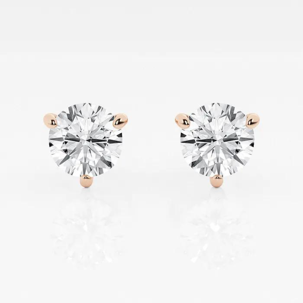 Round Lab Grown Diamond Three Prong Martini Stud Earrings