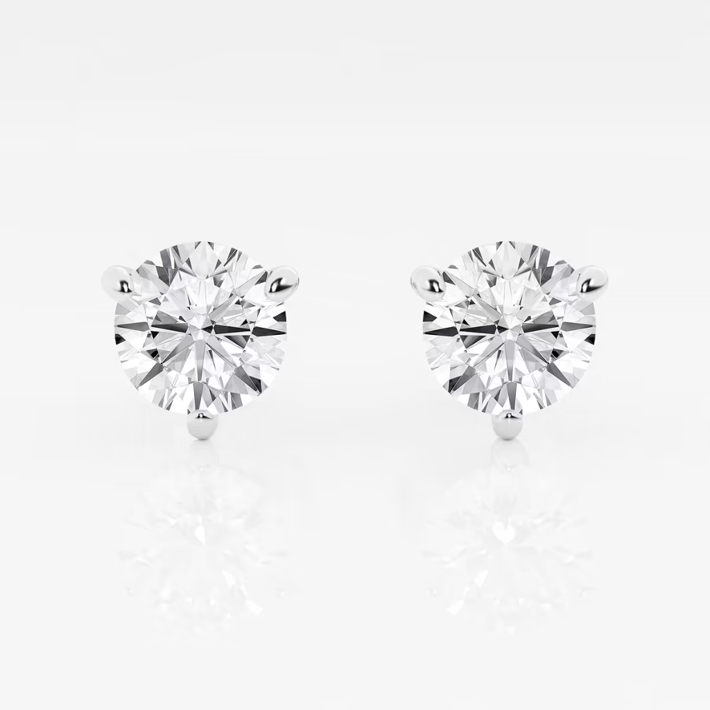 Round Lab Grown Diamond Three Prong Martini Stud Earrings