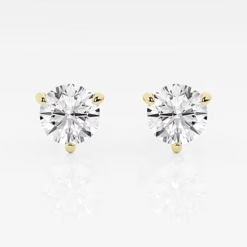 Round Lab Grown Diamond Three Prong Martini Stud Earrings